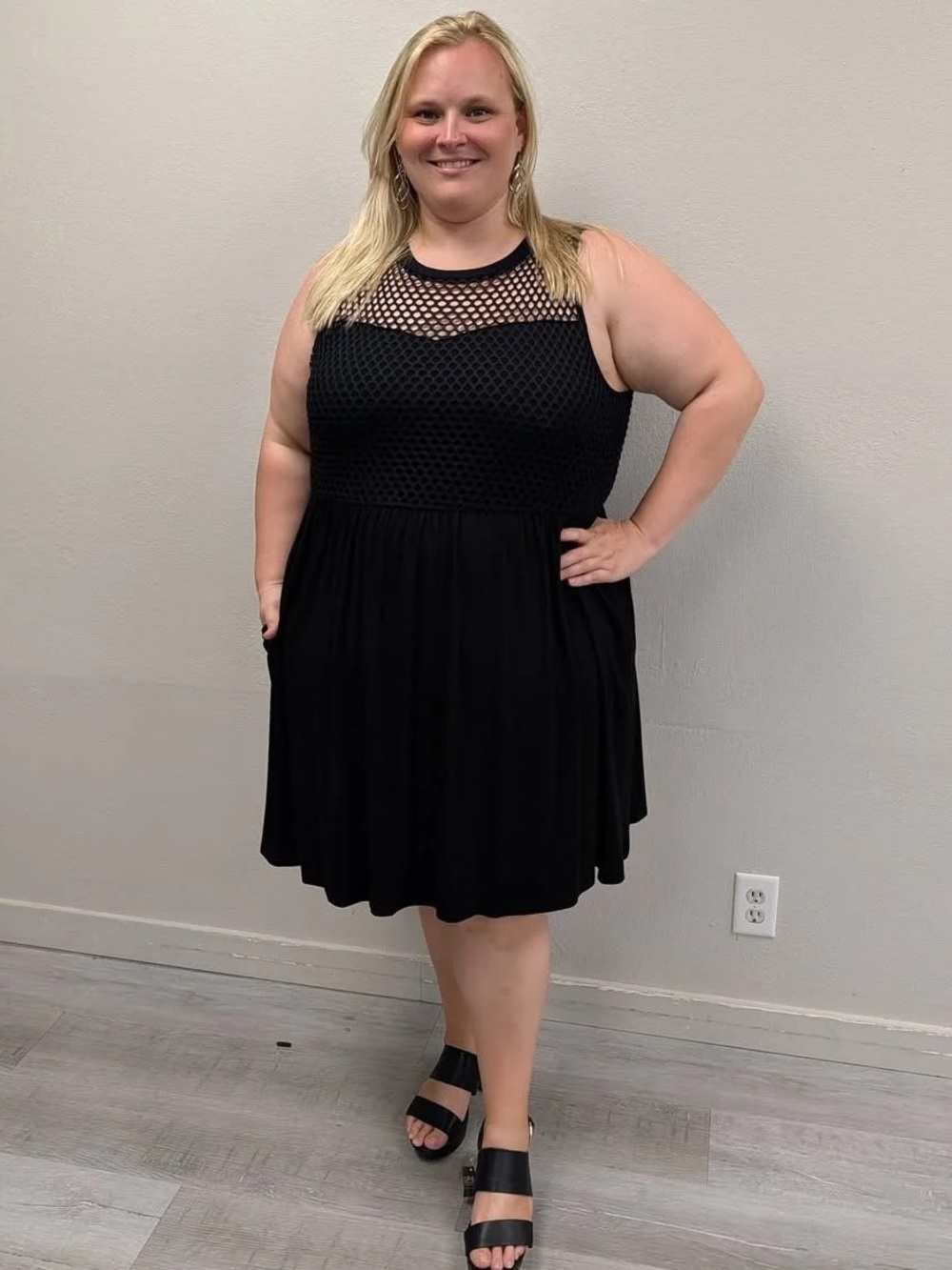 Midnight Hour Black Mesh Overlay Dress - New - Size 4X